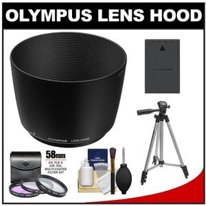 Olympus LH-61E Lens Hood for 70-300mm 4/3 & 75-300mm Micro 4/3 Lens with (3) UV/FLD/CPL Filters + Tripod + BLS-1/BLS-5 Battery + Cleaning Kit - Digital Cameras and Accessories - Hip Lens.com