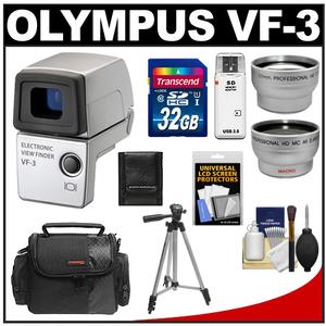 Olympus PEN VF-3 Electronic Viewfinder for Micro Four Thirds Digital Cameras (Silver) + Telephoto/Wide-Angle Lens Set + 32GB Card + BLS-1/BLS-5 Battery + Case + - Digital Cameras and Accessories - Hip Lens.com