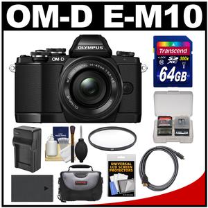 Olympus OM-D E-M10 Micro 4/3 Digital Camera & 14-42mm II R Lens (Black) with 64GB Card + Case + Battery & Charger + Filter + Accessory Kit