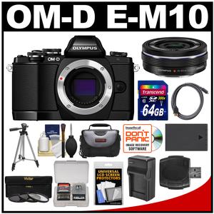 Olympus OM-D E-M10 Micro 4/3 Digital Camera Body (Black) with 14-42mm EZ Lens + 64GB Card + Case + Battery/Charger + Tripod + Kit