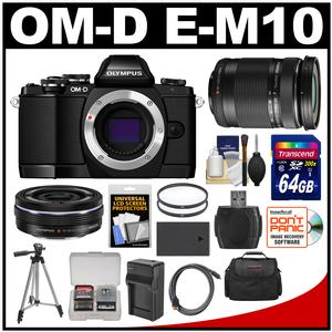 Olympus OM-D E-M10 Micro 4/3 Digital Camera Body (Black) with 14-42mm EZ & 40-150mm ED Lenses + 64GB Card + Case + Battery/Charger + Tripod Kit