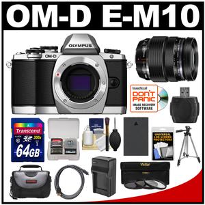 Olympus OM-D E-M10 Micro 4/3 Digital Camera Body (Silver) with 12-40mm PRO ED Lens + 64GB Card + Case + Battery/Charger + Tripod + Kit