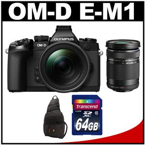 Olympus OM-D E-M1 Micro 4/3 Digital Camera with 12-40mm f/2.8 Lens (Black/Black) with 40-150mm Lens + 64GB Card + Sling Bag Kit