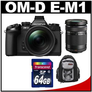 Olympus OM-D E-M1 Micro 4/3 Digital Camera with 12-40mm f/2.8 Lens (Black/Black) with 40-150mm Lens + 64GB Card + Mini Sling Bag Kit