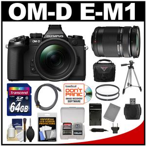 Olympus OM-D E-M1 Micro 4/3 Digital Camera with 12-40mm f/2.8 Lens (Black/Black) with 40-150mm Lens + 64GB Card + Case + Battery & Charger + Tripod Kit