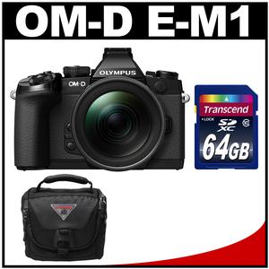Olympus OM-D E-M1 Micro 4/3 Digital Camera with 12-40mm f/2.8 Lens (Black/Black) with 64GB Card + Case Kit