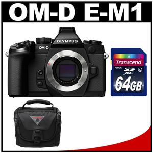 Olympus OM-D E-M1 Micro 4/3 Digital Camera Body (Black) with 64GB Card + Olympus Case Kit
