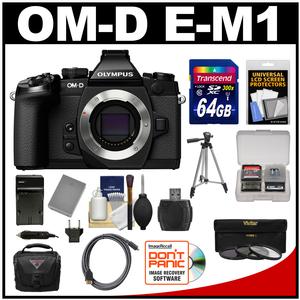 Olympus OM-D E-M1 Micro 4/3 Digital Camera Body (Black) with 64GB Card + Case + Battery & Charger + Tripod + HDMI Cable + 3 Filters Kit