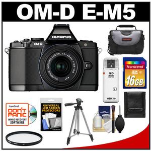 Olympus OM-D E-M5 Micro 4/3 Digital Camera & 14-42mm II Lens (Black/Black) with 16GB Card + Case + Filter + Tripod + Accessory Kit - Digital Cameras and Accessories - Hip Lens.com