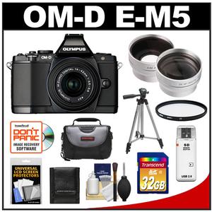 Olympus OM-D E-M5 Micro 4/3 Digital Camera & 14-42mm II Lens (Black/Black) with 32GB Card + Case + Filter + Tripod + Telephoto & Wide-Angle Lenses + Accessory K - Digital Cameras and Accessories - Hip Lens.com