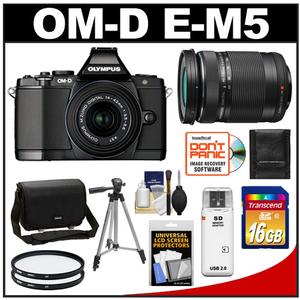 Olympus OM-D E-M5 Micro 4/3 Digital Camera & 14-42mm II Lens (Black/Black) with M.Zuiko 40-150mm Zoom Lens + 16GB Card + Case + Filters + Tripod + Accessory Kit - Digital Cameras and Accessories - Hip Lens.com