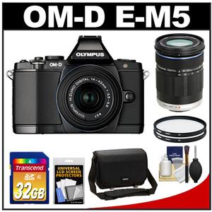 Olympus OM-D E-M5 Micro 4/3 Digital Camera & 14-42mm II Lens (Black/Black) with M.Zuiko 40-150mm Zoom Lens + 32GB Card + Case + Filters + Accessory Kit - Digital Cameras and Accessories - Hip Lens.com