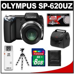 Olympus SP-620UZ Digital Camera (Black) with 8GB Card + Case + Flex Tripod + Accessory Kit - Digital Cameras and Accessories - Hip Lens.com