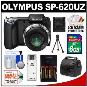 Olympus SP-620UZ Digital Camera (Black) with 8GB Card + Batteries & Charger + Case + Accessory Kit - Digital Cameras and Accessories - Hip Lens.com