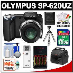 Olympus SP-620UZ Digital Camera (Black) with 16GB Card + Batteries & Charger + Case + Flex Tripod + Accessory Kit - Digital Cameras and Accessories - Hip Lens.com