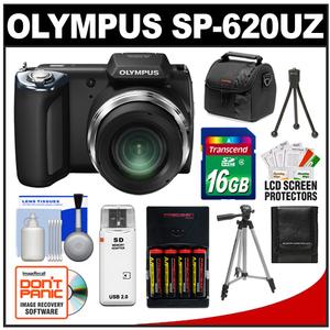 Olympus SP-620UZ Digital Camera (Black) with 16GB Card + Batteries & Charger + Case + Tripods + Accessory Kit - Digital Cameras and Accessories - Hip Lens.com
