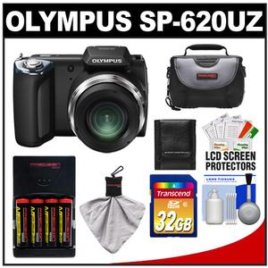 Olympus SP-620UZ Digital Camera (Black) with 32GB Card + Batteries & Charger + Case + Accessory Kit - Digital Cameras and Accessories - Hip Lens.com