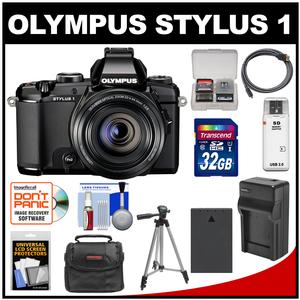 Olympus Stylus 1 Digital Camera with 28-300mm f/2.8 Lens (Black) with 32GB Card + Battery & Charger + Case + Tripod + Accessory Kit
