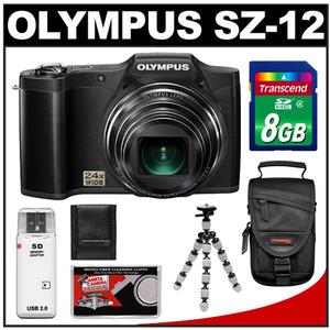 Olympus SZ-12 3D Digital Camera (Black) with 8GB Card + Case + Flex Tripod + Accessory Kit - Digital Cameras and Accessories - Hip Lens.com