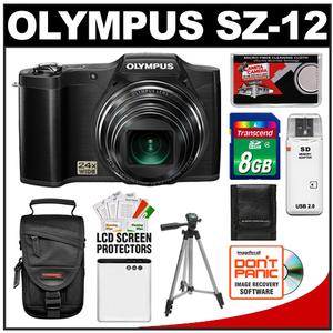 Olympus SZ-12 3D Digital Camera (Black) with 8GB Card + Battery + Case + Tripod + Accessory Kit - Digital Cameras and Accessories - Hip Lens.com