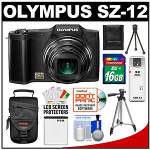 Olympus SZ-12 3D Digital Camera (Black) with 16GB Card + Battery + Case + 2 Tripods + Accessory Kit - Digital Cameras and Accessories - Hip Lens.com