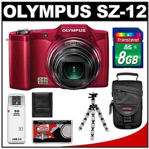 Olympus SZ-12 3D Digital Camera (Red) with 8GB Card + Case + Flex Tripod + Accessory Kit - Digital Cameras and Accessories - Hip Lens.com