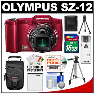 Olympus SZ-12 3D Digital Camera (Red) with 16GB Card + Battery + Case +  2 Tripods + Accessory Kit - Digital Cameras and Accessories - Hip Lens.com