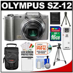 Olympus SZ-12 3D Digital Camera (Silver) with 16GB Card + Battery + Case +  2 Tripods + Accessory Kit - Digital Cameras and Accessories - Hip Lens.com