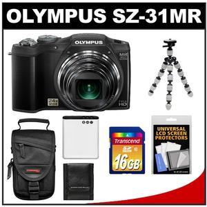 Olympus SZ-31MR iHS 3D Still Digital Camera (Black) with 16GB Card + Case + Battery + Flex Tripod + Accessory Kit - Digital Cameras and Accessories - Hip Lens.com