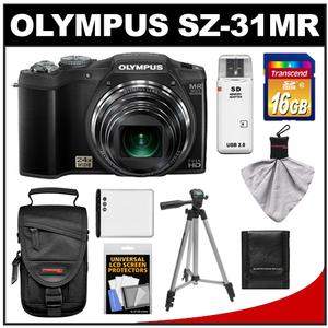 Olympus SZ-31MR iHS 3D Still Digital Camera (Black) with 16GB Card + Case + Battery + Tripod + Accessory Kit - Digital Cameras and Accessories - Hip Lens.com