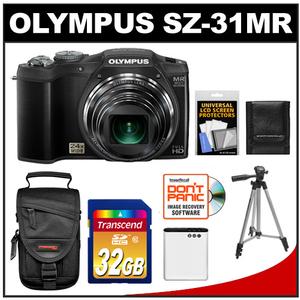 Olympus SZ-31MR iHS 3D Still Digital Camera (Black) with 32GB Card + Case + Battery + Tripod + Accessory Kit - Digital Cameras and Accessories - Hip Lens.com