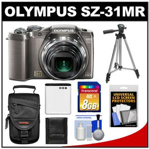 Olympus SZ-31MR iHS 3D Still Digital Camera (Silver) with 8GB Card + Case + Battery + Tripod + Accessory Kit - Digital Cameras and Accessories - Hip Lens.com