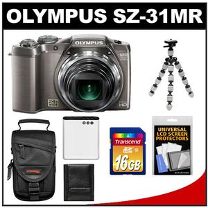 Olympus SZ-31MR iHS 3D Still Digital Camera (Silver) with 16GB Card + Case + Battery + Flex Tripod + Accessory Kit - Digital Cameras and Accessories - Hip Lens.com