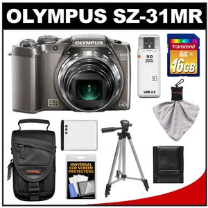 Olympus SZ-31MR iHS 3D Still Digital Camera (Silver) with 16GB Card + Case + Battery + Tripod + Accessory Kit - Digital Cameras and Accessories - Hip Lens.com