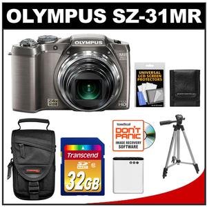 Olympus SZ-31MR iHS 3D Still Digital Camera (Silver) with 32GB Card + Case + Battery + Tripod + Accessory Kit - Digital Cameras and Accessories - Hip Lens.com