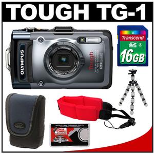 Olympus Tough TG-1 iHS Shock & Waterproof Digital Camera (Silver) with 16GB Card + Case + Flex Tripod + Floating Strap + Accessory Kit - Digital Cameras and Accessories - Hip Lens.com