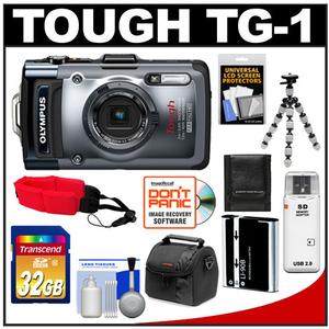 Olympus Tough TG-1 iHS Shock & Waterproof Digital Camera (Silver) with 32GB Card + Case + Battery + Flex Tripod + Floating Strap + Accessory Kit - Digital Cameras and Accessories - Hip Lens.com