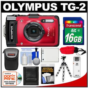 Olympus Tough TG-2 iHS Shock &amp; Waterproof Digital Camera (Red) with 16GB Card + Case + Battery + Flex Tripod + Accessory Kit