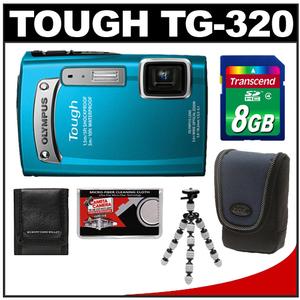 Olympus Tough TG-320 Shock & Waterproof Digital Camera (Blue) with 8GB Card + Case + Flex Tripod + Accessory Kit - Digital Cameras and Accessories - Hip Lens.com