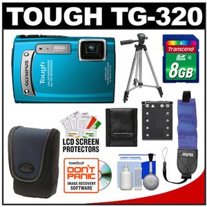Olympus Tough TG-320 Shock & Waterproof Digital Camera (Blue) with 8GB Card + Battery + Floating Strap + Case + Tripod + Accessory Kit - Digital Cameras and Accessories - Hip Lens.com