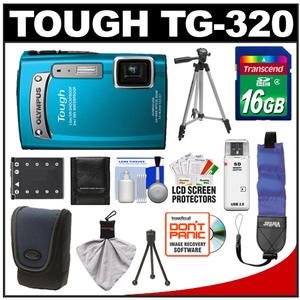 Olympus Tough TG-320 Shock & Waterproof Digital Camera (Blue) with 16GB Card + Battery + Floating Strap + Case + 2 Tripods + Accessory Kit - Digital Cameras and Accessories - Hip Lens.com
