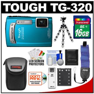 Olympus Tough TG-320 Shock & Waterproof Digital Camera (Blue) with 16GB Card + Battery + Floating Strap + Case + Flex Tripod + Accessory Kit - Digital Cameras and Accessories - Hip Lens.com