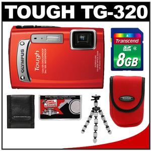 Olympus Tough TG-320 Shock & Waterproof Digital Camera (Red) with 8GB Card + Case + Flex Tripod + Accessory Kit - Digital Cameras and Accessories - Hip Lens.com