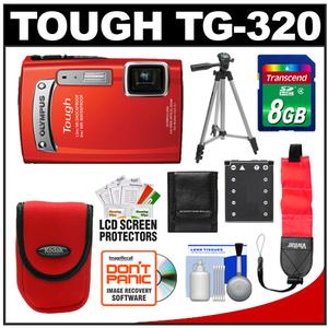 Olympus Tough TG-320 Shock & Waterproof Digital Camera (Red) with 8GB Card + Battery + Floating Strap + Case + Tripod + Accessory Kit - Digital Cameras and Accessories - Hip Lens.com