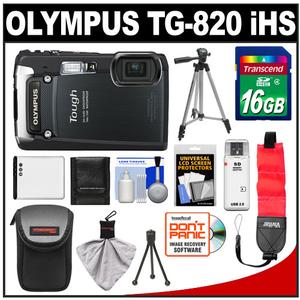 Olympus Tough TG-820 iHS Shock & Waterproof Digital Camera (Black) with 16GB Card + Battery + Floating Strap + Case + 2 Tripods + Accessory Kit - Digital Cameras and Accessories - Hip Lens.com
