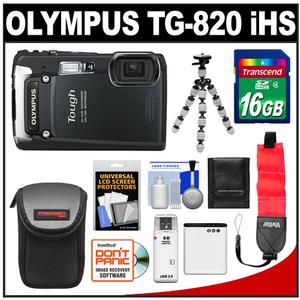 Olympus Tough TG-820 iHS Shock & Waterproof Digital Camera (Black) with 16GB Card + Battery + Floating Strap + Case + Flex Tripod + Accessory Kit - Digital Cameras and Accessories - Hip Lens.com
