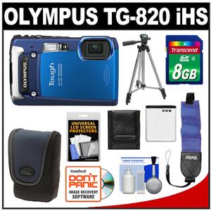 Olympus Tough TG-820 iHS Shock & Waterproof Digital Camera (Blue) with 8GB Card + Battery + Floating Strap + Case + Tripod + Accessory Kit - Digital Cameras and Accessories - Hip Lens.com