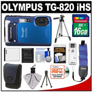Olympus Tough TG-820 iHS Shock & Waterproof Digital Camera (Blue) with 16GB Card + Battery + Floating Strap + Case + 2 Tripods + Accessory Kit - Digital Cameras and Accessories - Hip Lens.com