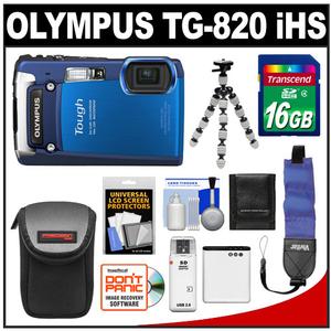 Olympus Tough TG-820 iHS Shock & Waterproof Digital Camera (Blue) with 16GB Card + Battery + Floating Strap + Case + Flex Tripod + Accessory Kit - Digital Cameras and Accessories - Hip Lens.com