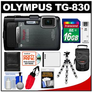 Olympus Tough TG-830 iHS Shock &amp; Waterproof Digital Camera (Black) with 16GB Card + Case + Battery + Flex Tripod + Accessory Kit